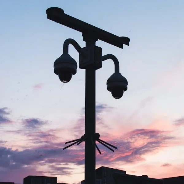 Security Camera with sunset in background