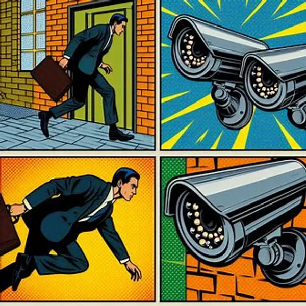 Comic strip with security camera